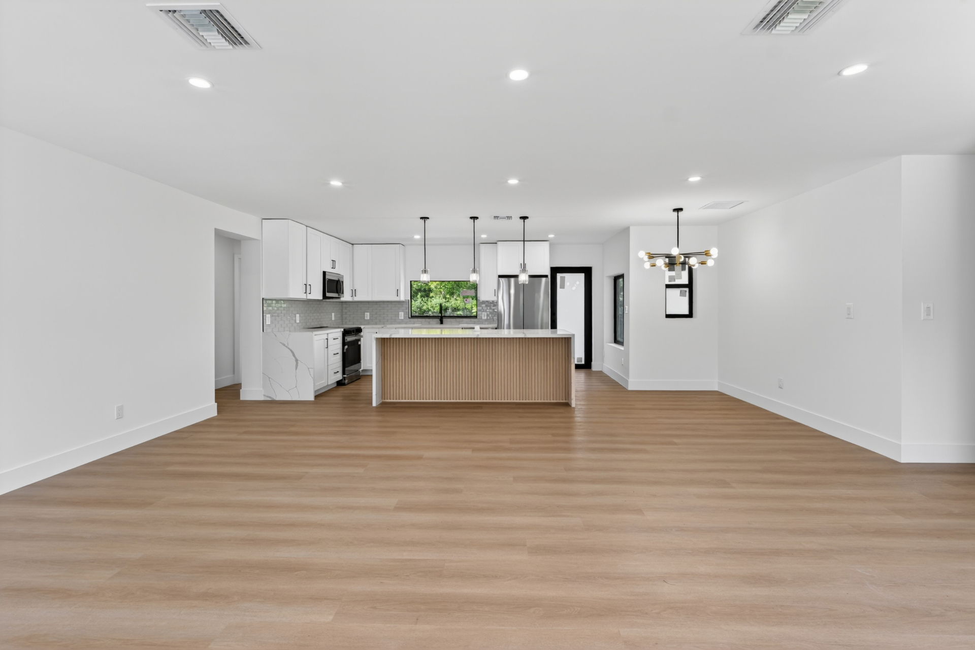 Kitchen & great room after renovation